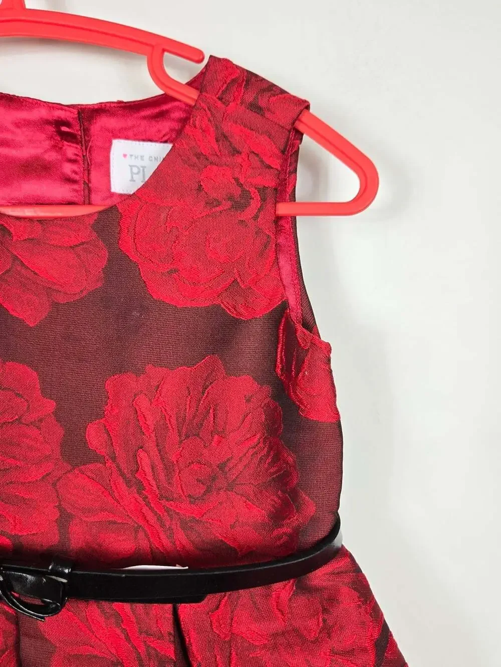 The Children's Place Girls 18-24M Red Rose Brocade Holiday Party Dress Belt